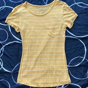 Short sleeve yellow and white striped top